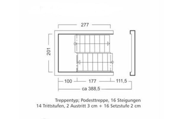 Treppe Typ gerade Podest Skizze.
